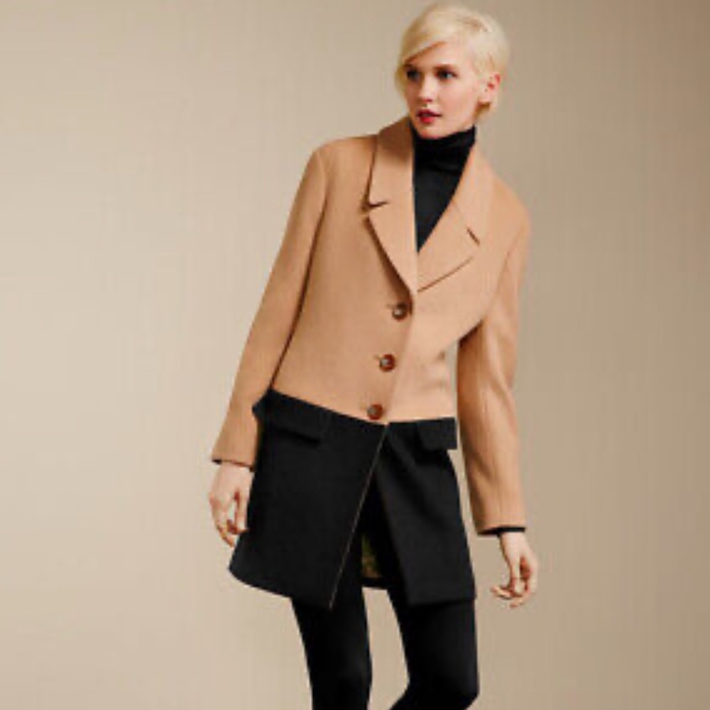 Talbots Black & Beige Color-block Coat